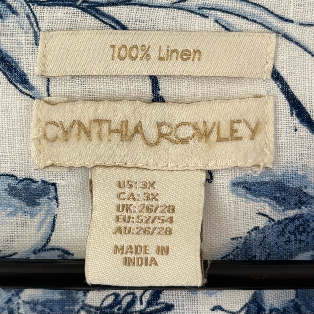 Cynthia Rowley Blue and White Floral Button Down Linen Shirt 3XL - Picture 4 of 7